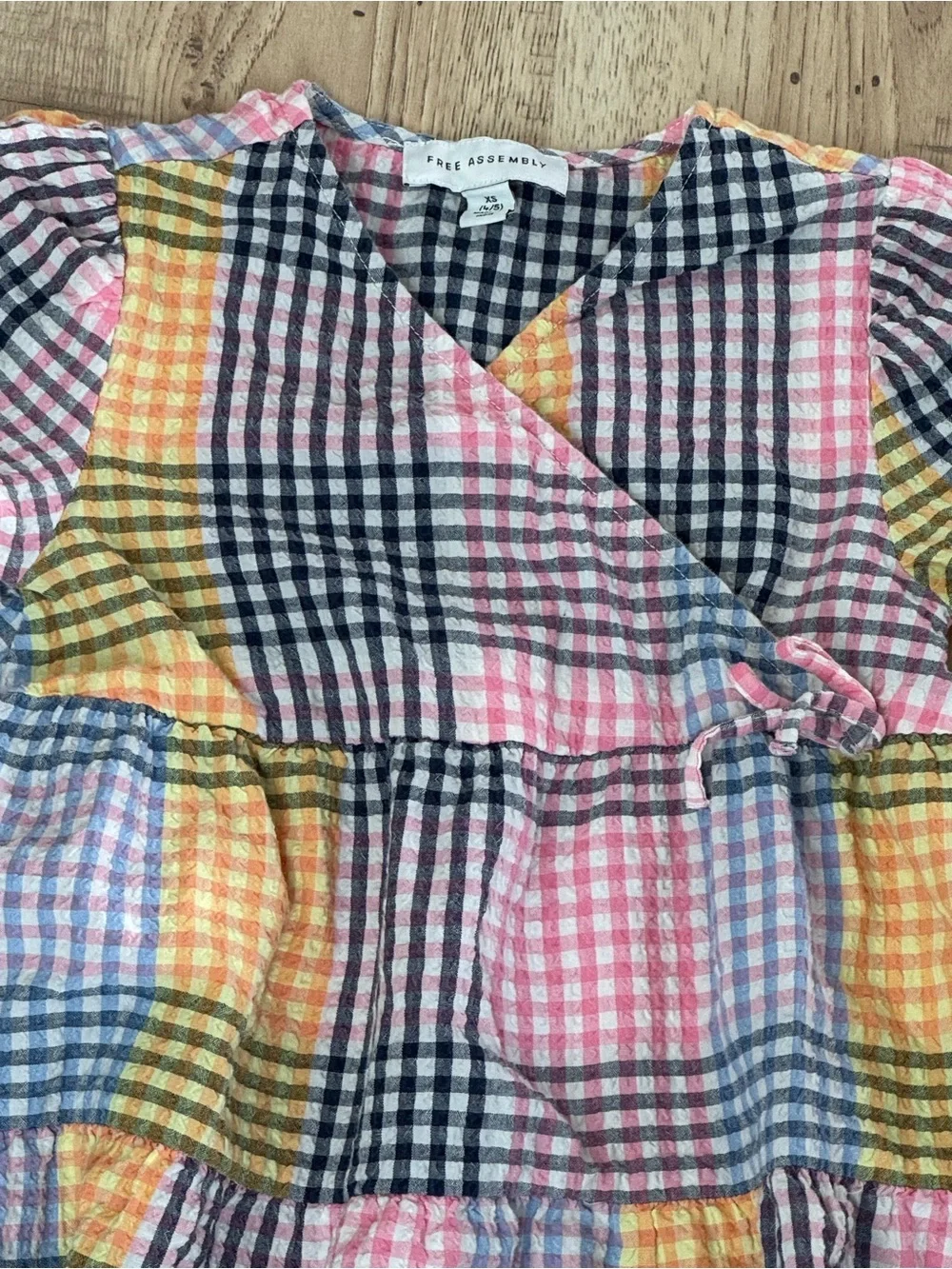 Free Assembly Girls Patchwork Gingham Dress XS 4/5 Multicolor